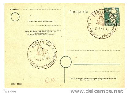 DDR147 / Ganzsache A.Bebel,Hundeausstellung 1949 (dog, Perro) Stempel ; Deutscher Schäferhund - Postkarten - Gebraucht