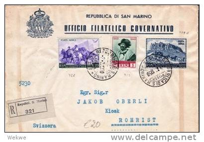 SM009/  SAN MARINO - UPU 1950, Garibaldi 1949, Einschreiben I.d.Schweiz (Rohrist) 1946 - Briefe U. Dokumente