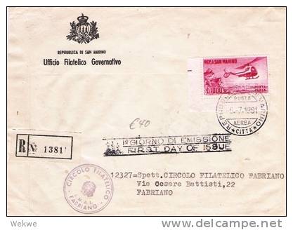 SM011/ SAN MARINO -  1000 Lire Luftpost (Helikopter) Einschreiben V. 1.-Tag 1961 - Brieven En Documenten