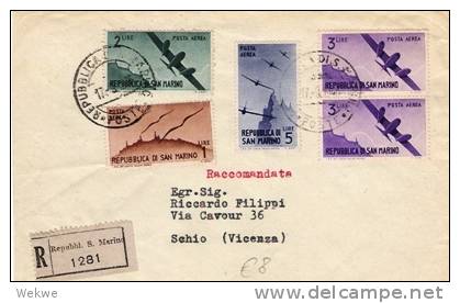 SM021/ SAN MARINO -  Flugpostmarken, Flugzeuge/Möwen über San. Marino 1946 Nach Schio - Covers & Documents