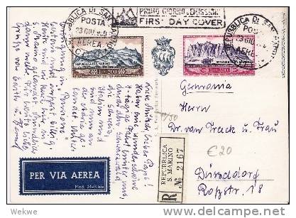 SM025/ SAN MARINO -  Ersttagskarte 23.6.58, Flugpost Mit Zwischensteg, Ansichtskarte - Briefe U. Dokumente