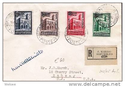 SM027/    SAN MARINO - Überdrucksatz, Markenausstellung 1934, Einschreiben USA, Nach Rahway - Storia Postale