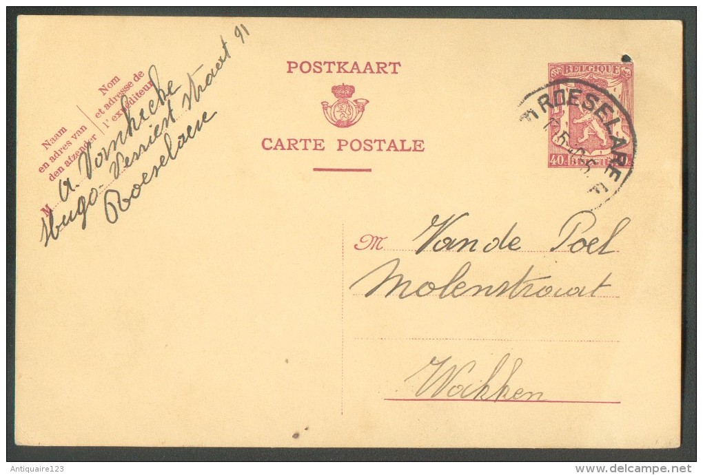 GUERRE MAI 1940 E.P. 40 Cent. Obl. Sc ROESELARE Du 8-5-1940 (mais écrite Le 11-4-1940) Vers Wakken - Envoi De Marchandie - Cartes Postales 1934-1951