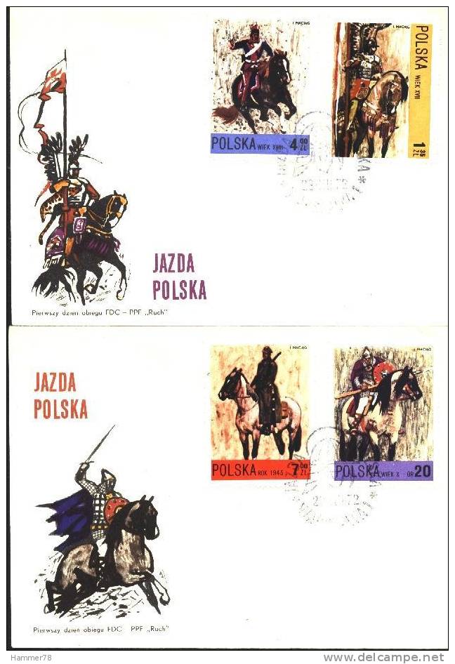 POLAND 1972 POLISH CAVALRY THROUGH THE AGES, HORSES FDC Set Of 8 - FDC