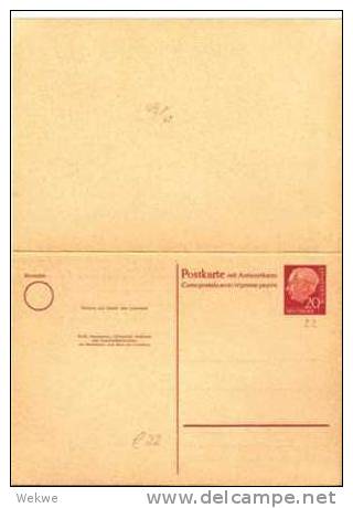 DBG040/ Heuss-Doppelkarte P 22, Ungebraucht - Postkarten - Ungebraucht