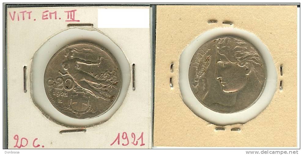 Vittorio Emanuele III, 20 Cent. 1921 (Libertà Librata) - 1900-1946 : Victor Emmanuel III & Umberto II