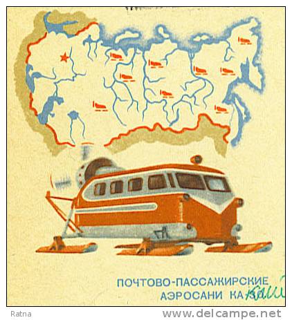 Russie URSS : EP Entier Voyagé Bus à Ski Transport Neige Rivière Aeroglisseur Carte Hovercraft Neige Glisse Sujet Rare - Bus