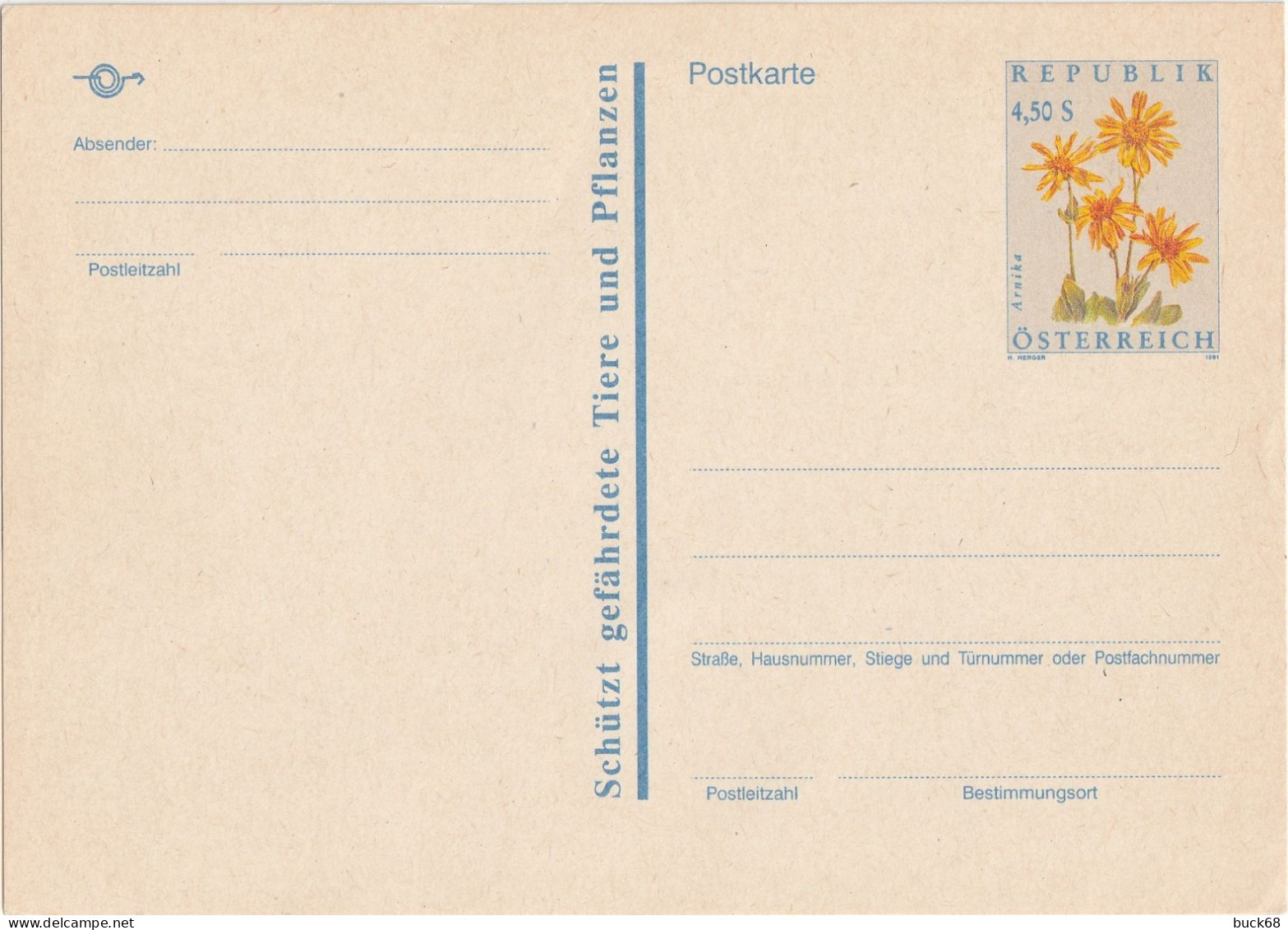 AUTRICHE AUSTRIA ÖSTERREICH Entier P509 Stationary Ganzsache Fleur Blume Flower Arnika Arnica 1991 - Cartes Postales