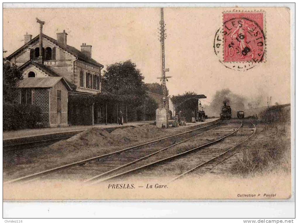 95 PRESLES La Gare   Superbe Plan Avec Train   1906 - Presles