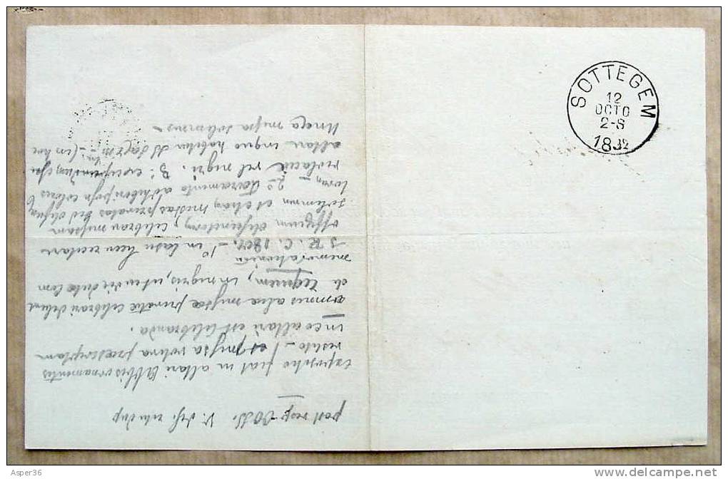 Ontvangstbewijs Met Postzegel "Katholieke Kring Zottegem" 1892 - 1800 – 1899