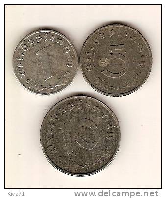 Lot 1-5-10 Reichspfennig  "ALLEMAGNE" 1943  Monnaie D´occupation - 10 Reichspfennig