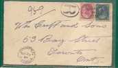 CANADA - WINNIPEG 1899  REGISTERED FRONT Of COVER TO TORONTO - VF BICOLOR VICTORIA STAMPS - Lettres & Documents