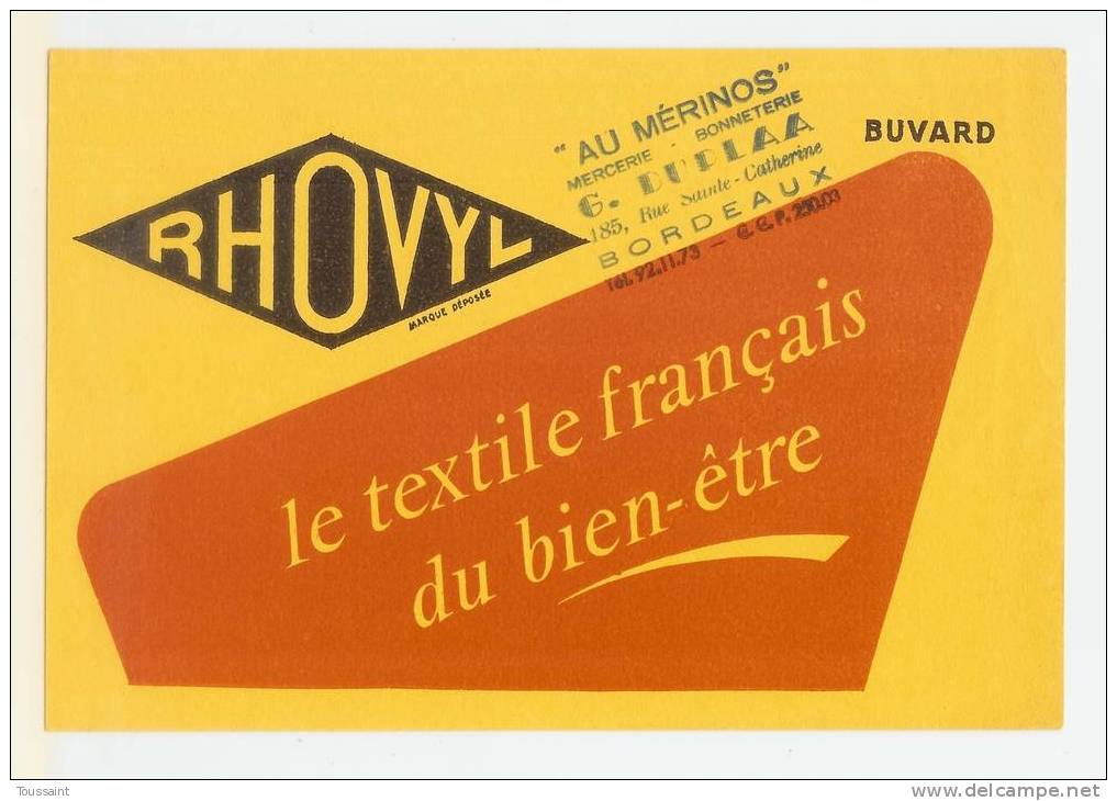 Buvard Rhovyl: Textile Français, Au Merinos G. Duplaa à Bordeaux (07-3310) - Textile & Vestimentaire