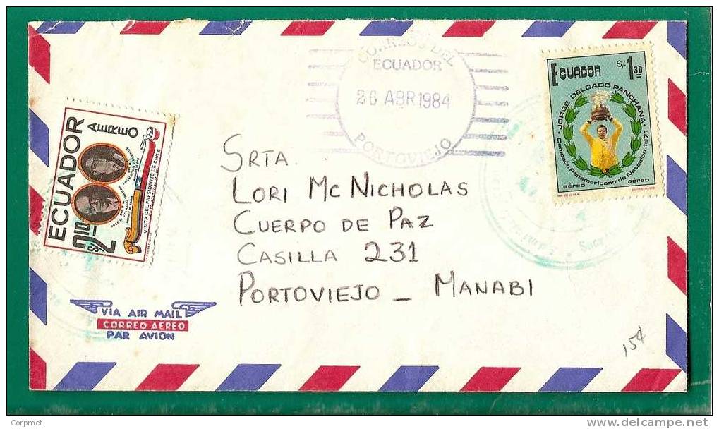 SPORTS - SWIMMING DELGADO PANCHANA CHAMPION 1971 On ECUADOR COVER SENT TO  MANABI+ ALLENDE CHILE PRESIDENT VISIT - FLAGS - Schwimmen