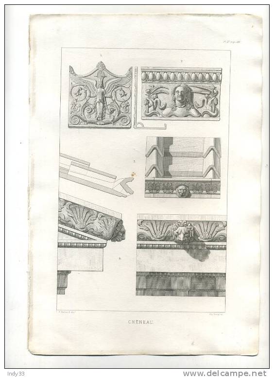 - DIFFERENTS CHENEAUX . GRAVURE SUR ACIER DU XIXe S. - Architecture