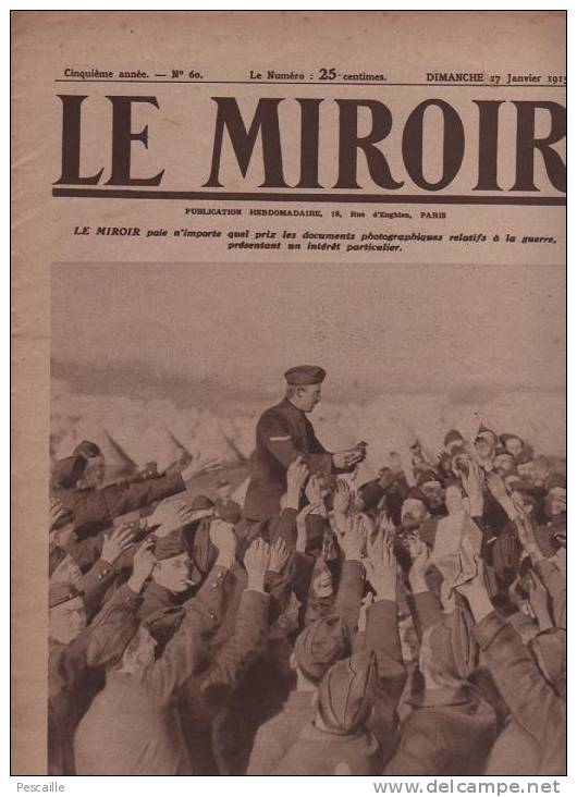 60 LE MIROIR 17 JANVIER 1915 - TOMBES - LE CAIRE - JERSEY - HAUTEVILLE - SAPE - YPRES - MASCOTTE - WATERLOO ... - Informations Générales