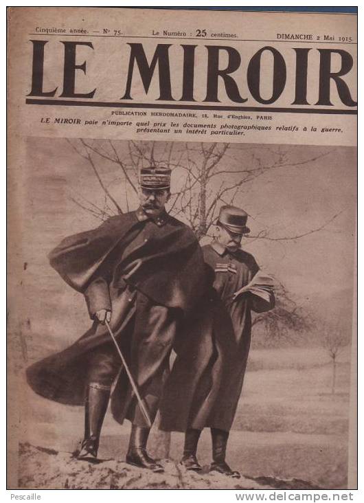 75 LE MIROIR 2 MAI 1915 - VAUQUOIS - HELIGOLAND - THANN - HIGHLANDERS - ROME ... - Testi Generali