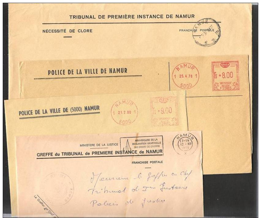 ENVELOPPE  COMMUNALE  NAMUR 4 DIFFER. Ea SLOGAN DROITS DE L´HOMME  BEAU CACHET COMMUNAL - Cartas & Documentos