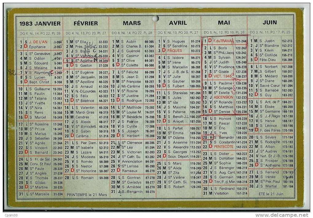 CALENDRIER GF 1983 - édité Par La SNCF - Grand Format : 1981-90