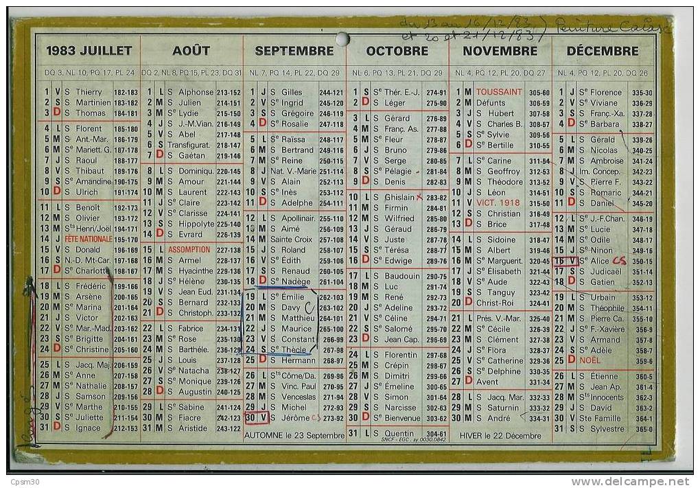 CALENDRIER GF 1983 - édité Par La SNCF - Grand Format : 1981-90