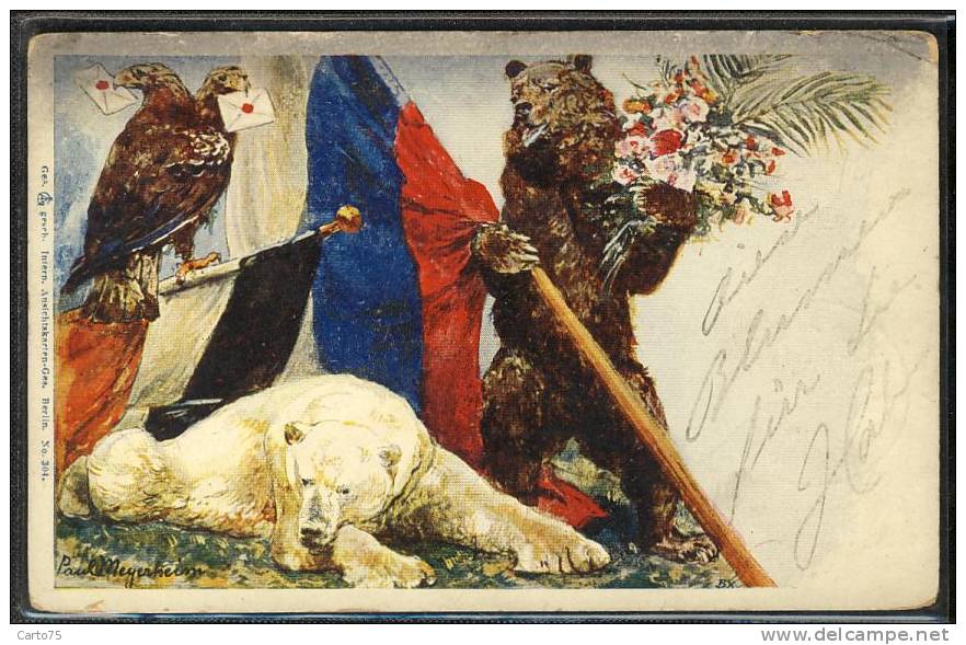 OURS Brun Et Polaire - Aigle à Deux Têtes - Caricatures Allemagne Russie - Militaria - Drapeaux - Cachet 1899 - Bären