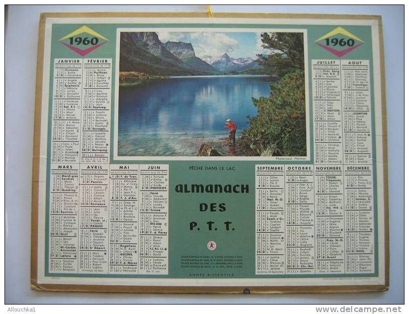 ALMANACH DES POSTES &TELEGRAPHES 1960 PECHE AU LAC   ETAT VOIR SCANN PAS FACILE A TROUVER COMPLET AU VERSO - Tamaño Grande : 1941-60