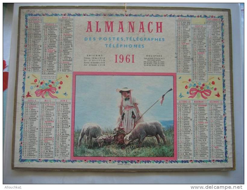 ALMANACH DES POSTES &TELEGRAPHES 1961 TEMPS PASSE MOUTONS ETAT VOIR SCANN PAS FACILE A TROUVER COMPLET - Grand Format : 1961-70