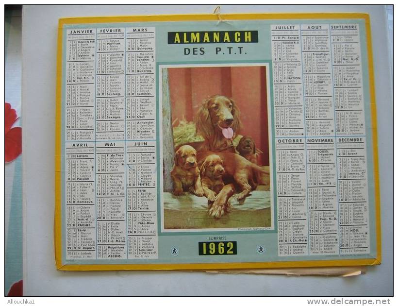 ALMANACH DES POSTES &TELEGRAPHES 1962 CHIEN  CHIOTS SURPRISE ! ETAT VOIR SCANN PAS FACILE A TROUVER COMPLET - Big : 1961-70