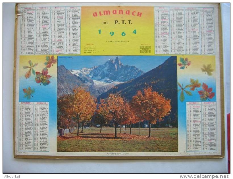 ALMANACH DES POSTES &TELEGRAPHES 1964 AUTOMNE SUR LE DRU  ETAT  VOIR SCANN PAS FACILE A TROUVER COMPLET - Tamaño Grande : 1961-70