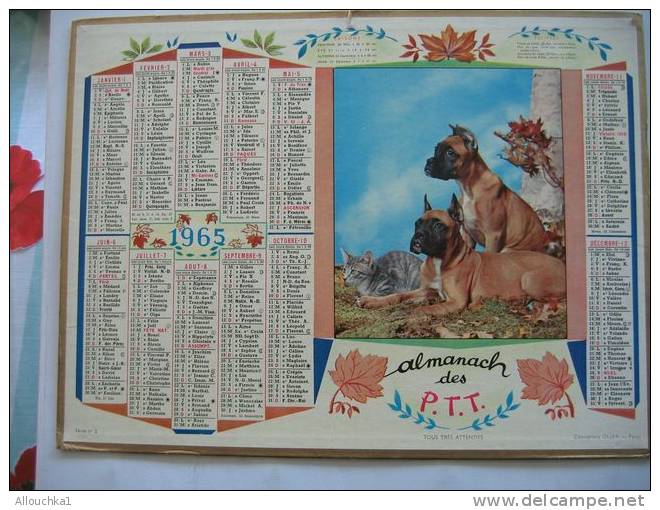 ALMANACH DES POSTES &TELEGRAPHES 1965 CHIEN BULDOG CHAT  ETAT  VOIR SCANN PAS FACILE A TROUVER COMPLET - Grand Format : 1961-70