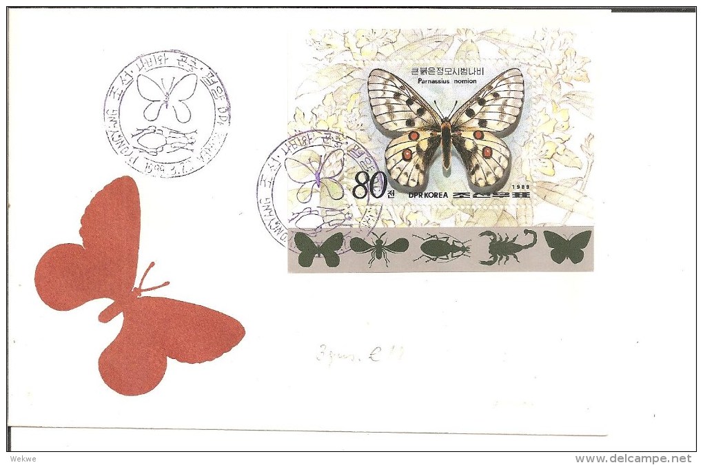 KO-N012 / KOREA -  Schmetterlinge+ Insekten Auf Marken Im Stempel.3 FDC (Nord Korea) - Korea (Nord-)