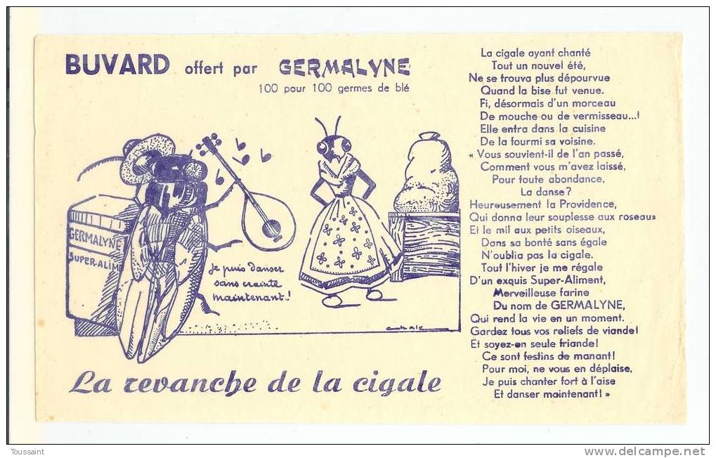 Buvard Germalyne, La Revanche De La Cigale, La Cigale Et La Fourmi (07-3336) - Alimentaire