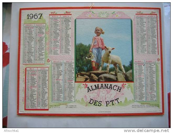 CALENDRIERS ALMANACH DES P.T.T. 1967 LA PETITE BERGERE  AGNEAU - Big : 1961-70