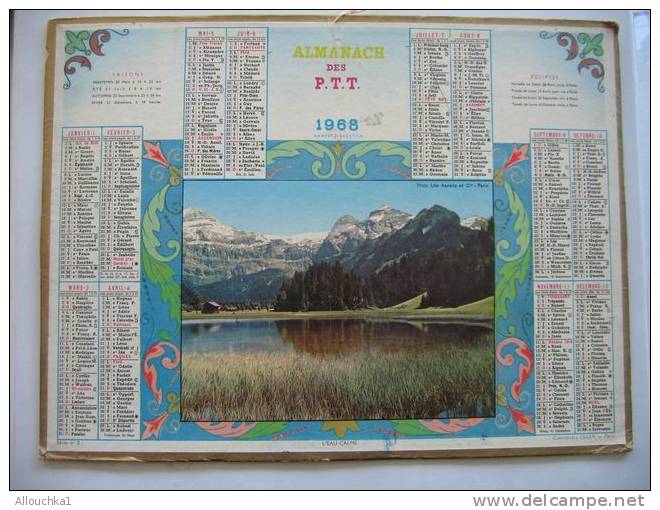 CALENDRIERS ALMANACH DES P.T.T. COMPLET ETAT VOIR SCANN /1968 L'EAU CALME ETANG LAC - Grand Format : 1961-70
