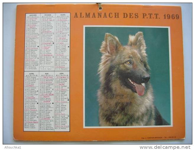 CALENDRIERS ALMANACH DES P.T.T. DOUBLES PHOTOS /COMPLET ETAT VOIR SCANN /1969 CHIENS CHATS  SIAMOIS - Grossformat : 1961-70