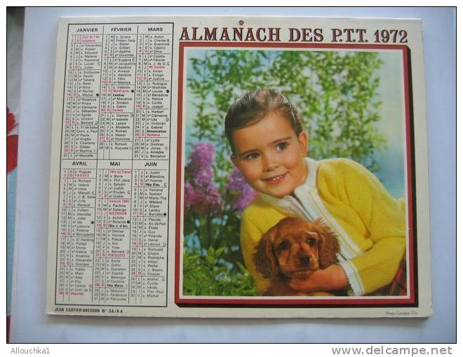 CALENDRIERS ALMANACH DES P.T.T. DOUBLES PHOTOS /COMPLET ETAT VOIR SCANN /1972  CHIEN CHIOTS - Tamaño Grande : 1971-80