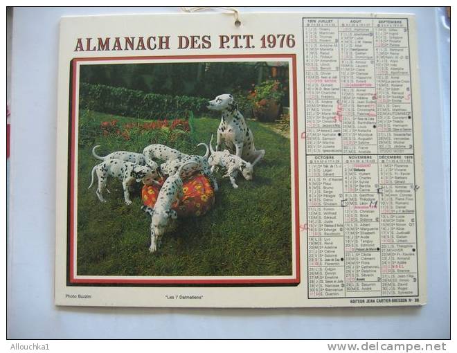 CALENDRIERS ALMANACH DES P.T.T. DOUBLES PHOTOS /COMPLET ETAT VOIR SCANN /1976  LES 7 DALMATIENS  CHATONS - Grossformat : 1971-80