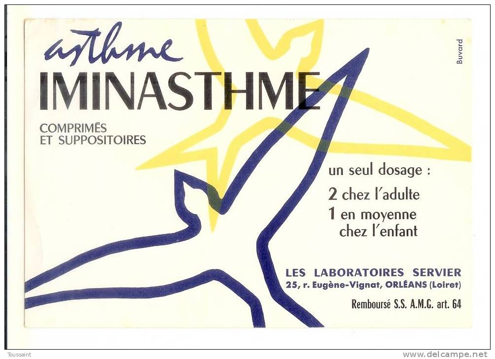 Buvard Iminasthme: Asthme, Medicament, Pharmacie, Laboratoires Servier à Orleans (07-3358) - Produits Pharmaceutiques