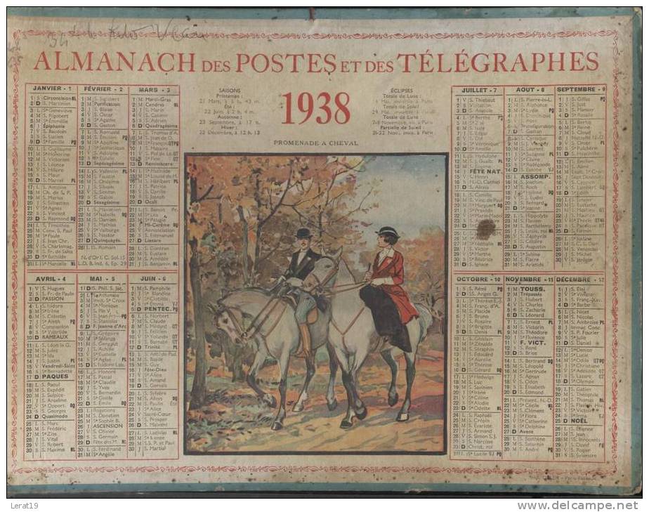 ALMANACH DES POSTES ET DES TELEGRAPHES...1938..‹(•¿•)› - Tamaño Grande : 1921-40