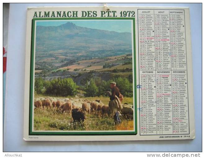 CALENDRIER ALMANACH DES P.T.T. DOUBLES PHOTOS  DE 1972  CYGNE / BERGER  MOUTONS - Groot Formaat: 1971-80