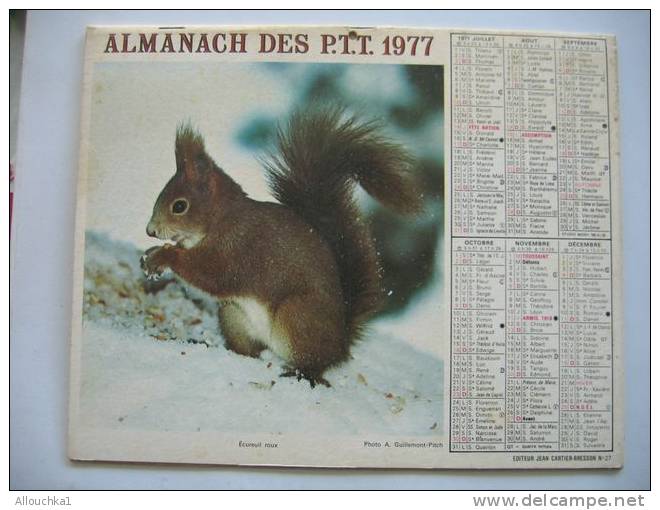 CALENDRIER ALMANACH DES P.T.T. DOUBLES PHOTOS  DE 1977  ROSSIGNOLS / ECUREUIL ROUX - Big : 1971-80
