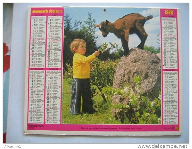 CALENDRIER ALMANACH DES P.T.T. DOUBLES PHOTOS  DE 1978 UNE AFFECTION EST CONVICTIION V. HUGO  & LA FONTAINE RIEN NE PEU - Grand Format : 1971-80