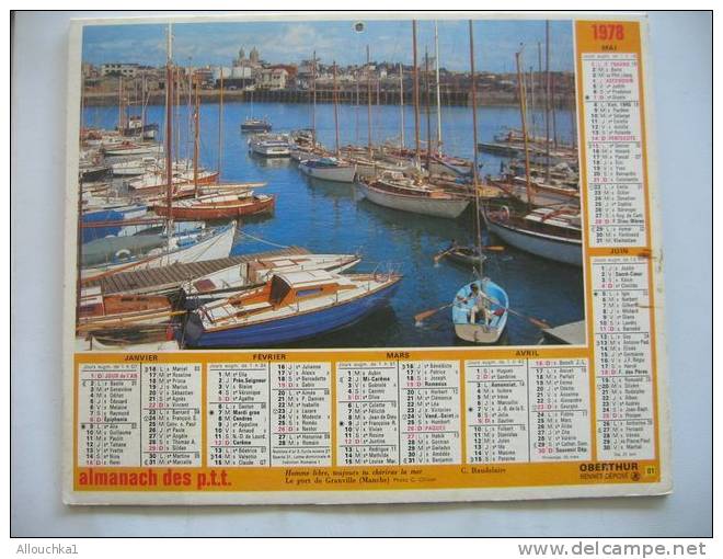 CALENDRIER ALMANACH DES P.T.T. DOUBLES PHOTOS  DE 1978 GOLFE DE PORTO CORSE/PORT DE GRANVILLE MANCHE 50 - Grand Format : 1971-80