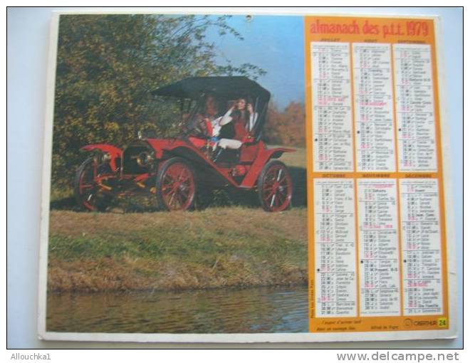 CALENDRIER ALMANACH DES P.T.T. DOUBLES PHOTOS  DE 1979  VIELLES VOITURES VIEUX TACOT /LAMARTINE /A. DE VIGNY - Groot Formaat: 1971-80