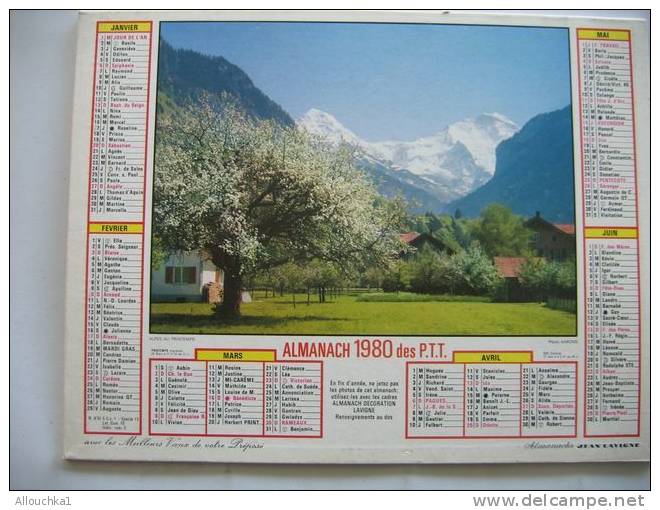 CALENDRIER ALMANACH DES P.T.T. DOUBLES PHOTOS  DE 1980 ALPES AU PRINTEMPS  FEERIE HIVERNALE CHALET DE MONTAGNE - Grand Format : 1971-80