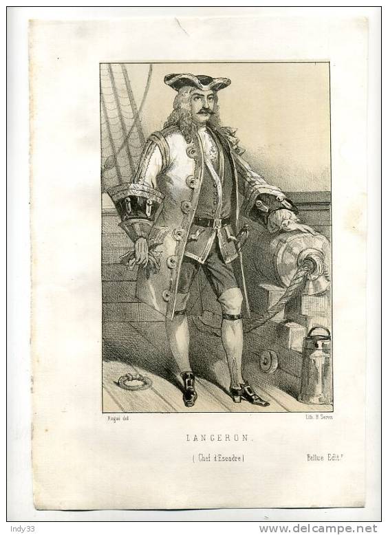 - PORTRAIT DE CHARLES D´ANJOU  EN PIEDS . LITHO DU XIXe S. AVEC TEINTE DE FOND - Bateaux