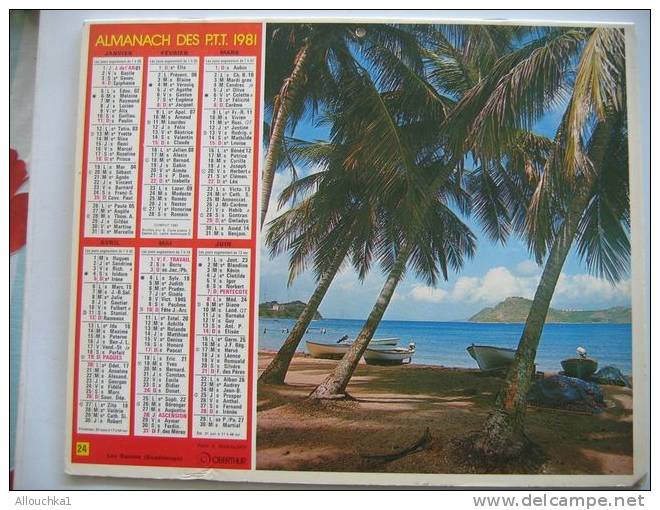 CALENDRIER ALMANACH DES  P.T.T. 1981 LE DIAMANT MARTINIQUE / LES SAINTES GUADELOUPE - Grossformat : 1981-90