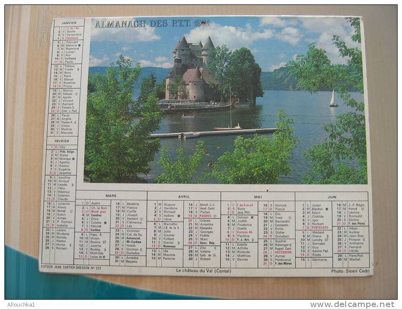 CALENDRIER ALMANACH DES  P.T.T. 1981 LE CHATEAU DU VAL CANTAL ROQUEBRUN HERAULT - Grossformat : 1981-90