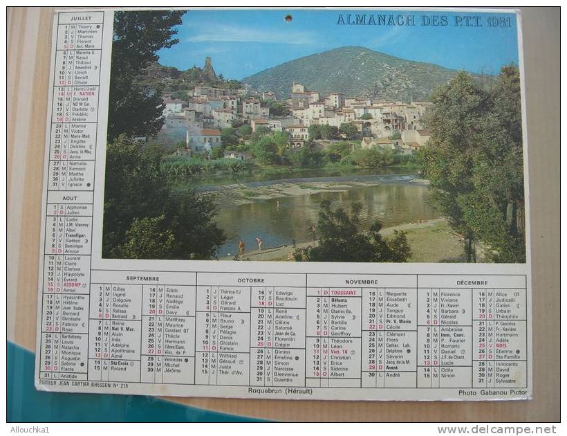 CALENDRIER ALMANACH DES  P.T.T. 1981 LE CHATEAU DU VAL CANTAL ROQUEBRUN HERAULT - Grand Format : 1981-90