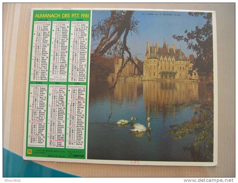 CALENDRIER ALMANACH DES  P.T.T. 1981  CHATEAU DE BRETESCHE LOIRE ATLANTIQUE 44 VANNES MORBIHAN 56 - Grossformat : 1981-90